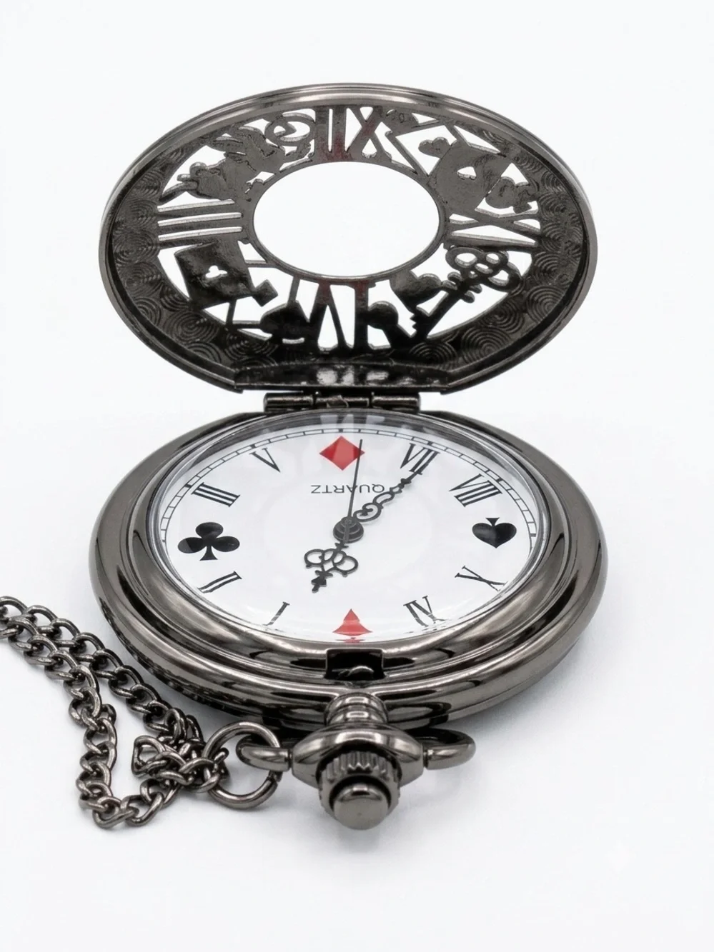 Black Gunmetal Pocket Watch Pendant with Chain